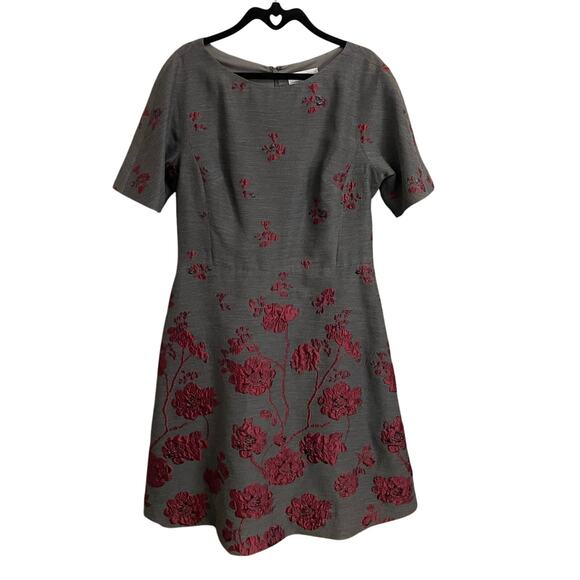Rickie Freeman Teri Jon Fit & Flare Gray Maroon Floral Embroidered Dress Size 12 - Picture 1 of 7
